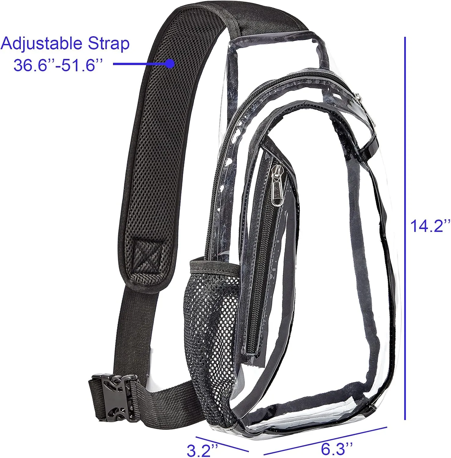 Clear Sling Bag, Stadium Approved PVC Crossbody Backpack, Clear Casual Chest Daypack for Hiking, Stadium or Concerts