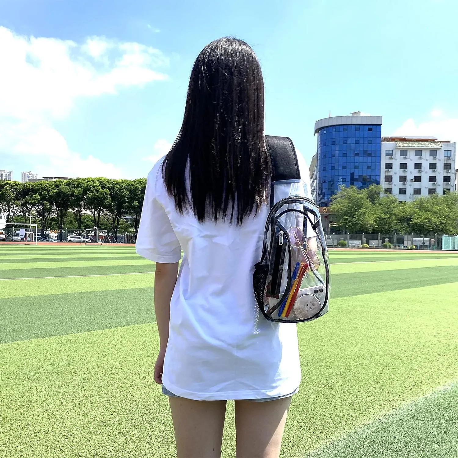 Clear Sling Bag, Stadium Approved PVC Crossbody Backpack, Clear Casual Chest Daypack for Hiking, Stadium or Concerts