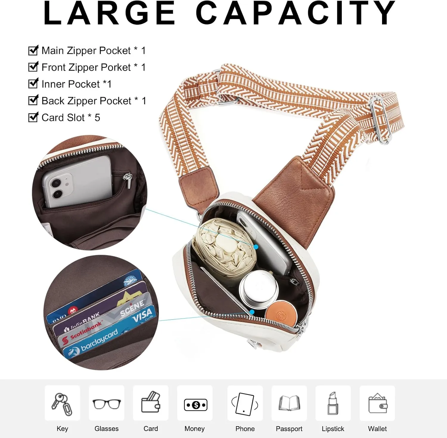 CLUCI Small Sling Bag for Women Vegan Leather Crossbody Chest Bags Trendy, Women's Fanny Pack