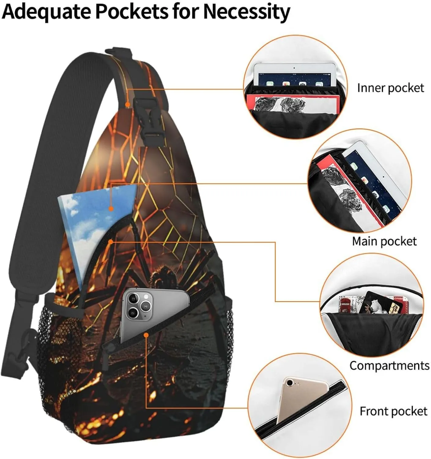 Cobwebs With A Spider Sling Bag Backpack For Men Cross Chest Bag Crossbody Shoulder Bag Travel Hiking Daypack