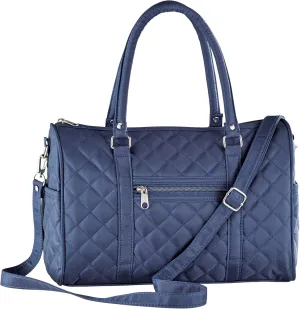 Collections Etc Stylish Quilted Barrel Multi-Pocket Zippered Handbag Navy