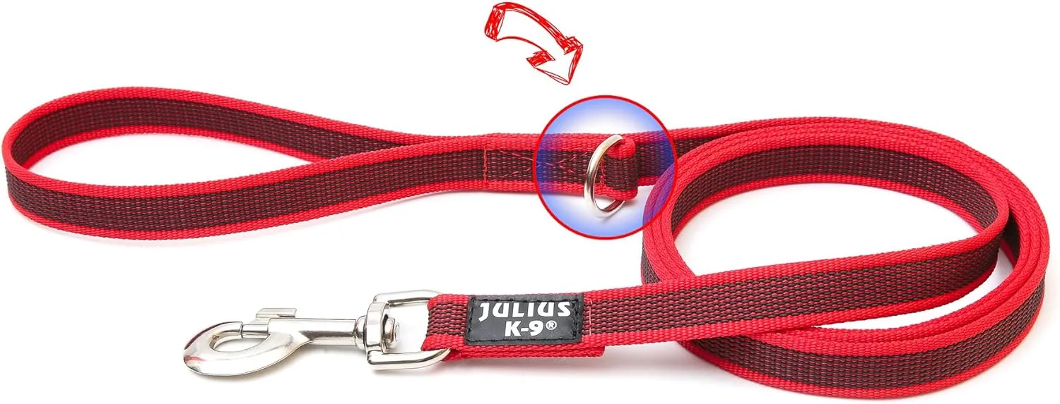 Color & Gray Super-Grip Leash with Handle, and D-Ring, 0.79 in x 6 ft, Red-Gray