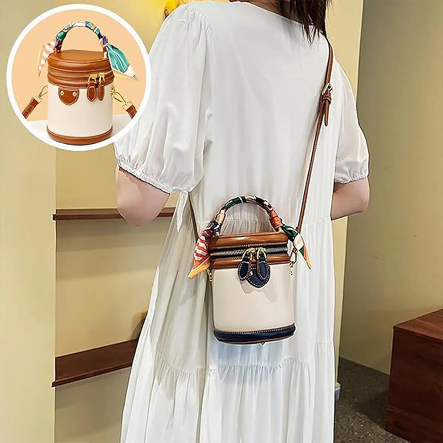 Colorblock Bucket Bag For Women,2025 New Cylinder Bag,Fashion Versatile Crossbody Bag,large capacity