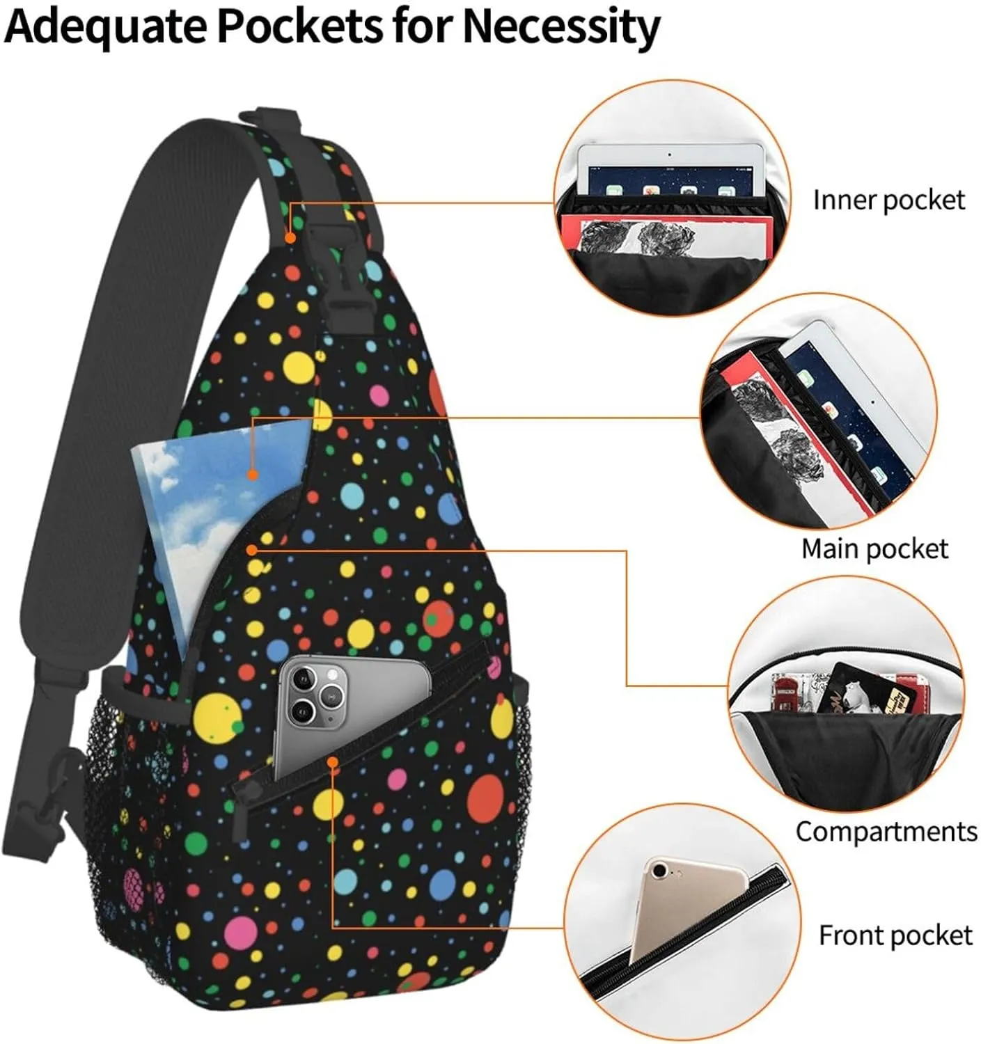 Colorful Dots Crossbody Sling Backpack Sling Bag Adjustable Chest Shoulder Daypack For Women Men