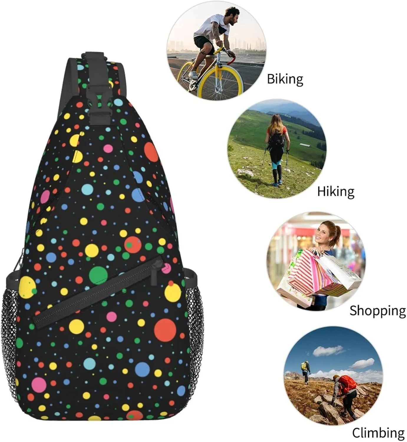 Colorful Dots Crossbody Sling Backpack Sling Bag Adjustable Chest Shoulder Daypack For Women Men