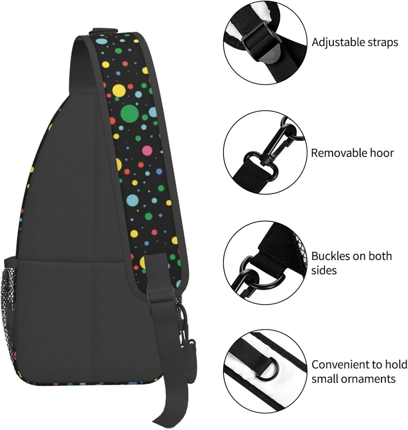 Colorful Dots Crossbody Sling Backpack Sling Bag Adjustable Chest Shoulder Daypack For Women Men
