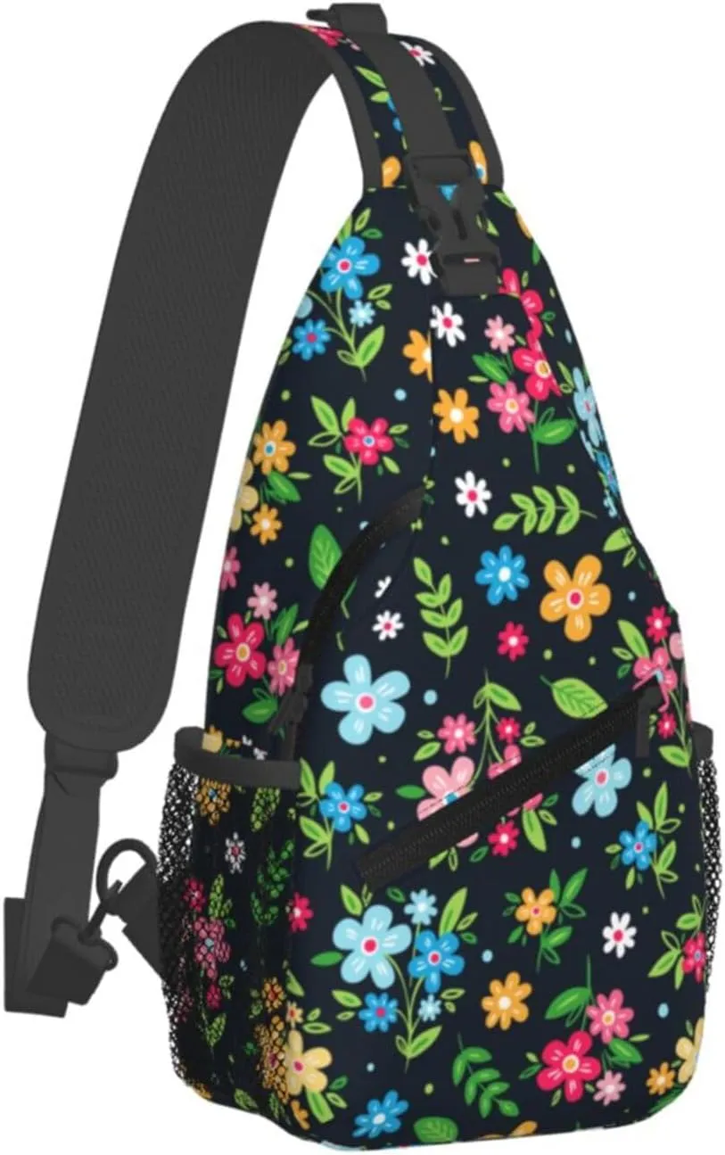 Colorful Floral Crossbody Sling Backpack Sling Bag Adjustable Chest Shoulder Daypack For Women Men