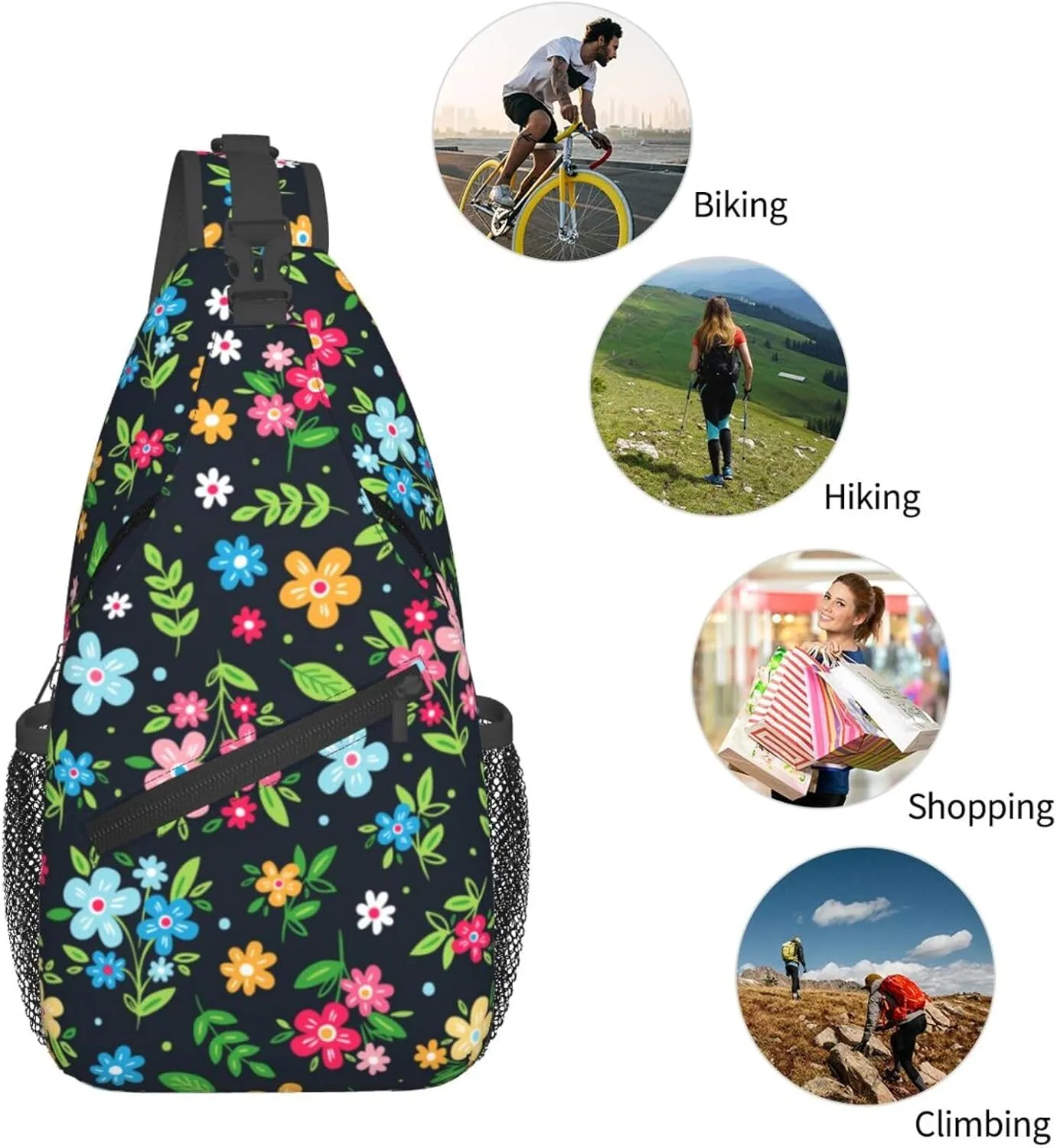 Colorful Floral Crossbody Sling Backpack Sling Bag Adjustable Chest Shoulder Daypack For Women Men