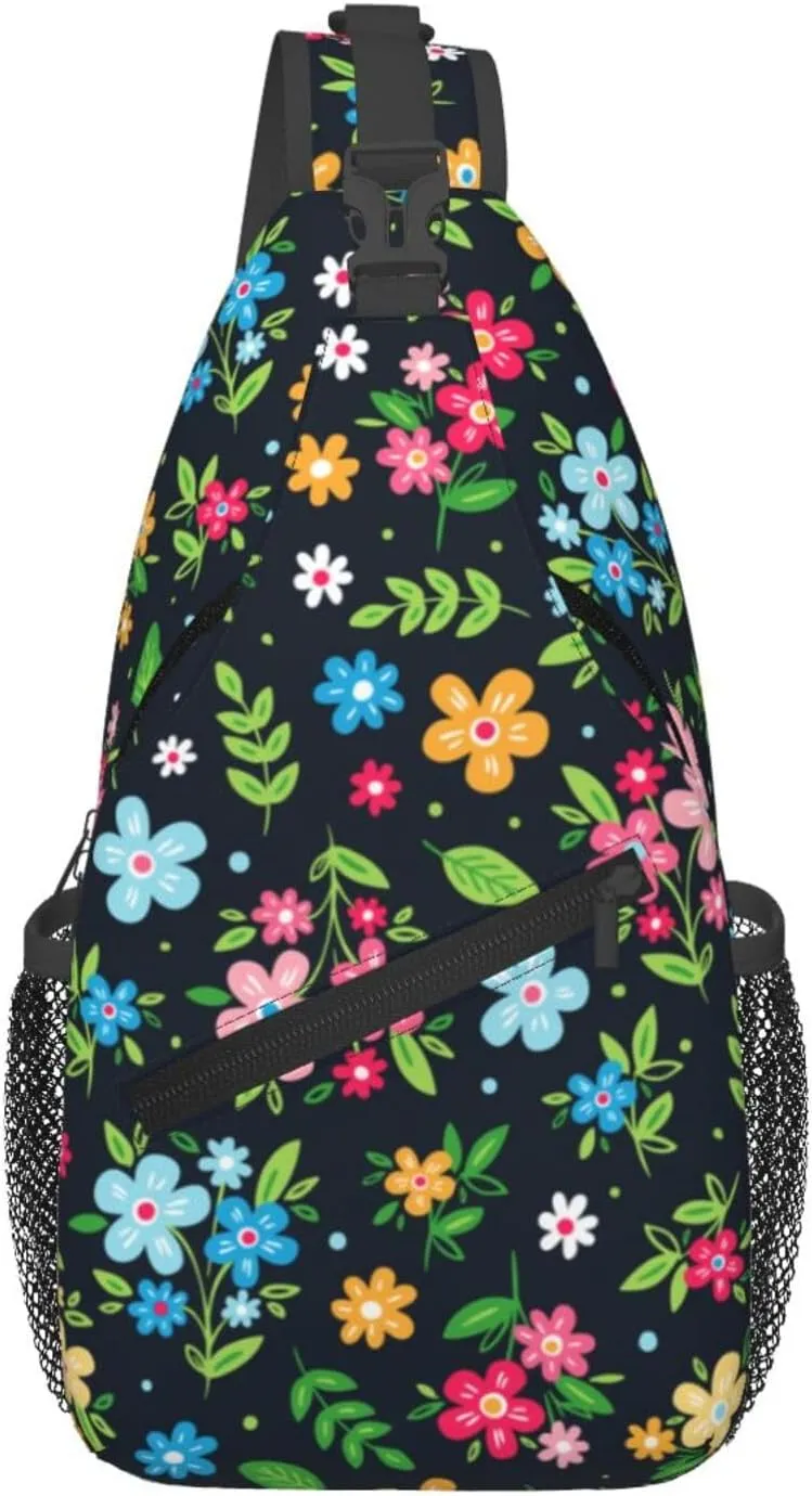Colorful Floral Crossbody Sling Backpack Sling Bag Adjustable Chest Shoulder Daypack For Women Men