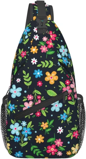 Colorful Floral Crossbody Sling Backpack Sling Bag Adjustable Chest Shoulder Daypack For Women Men