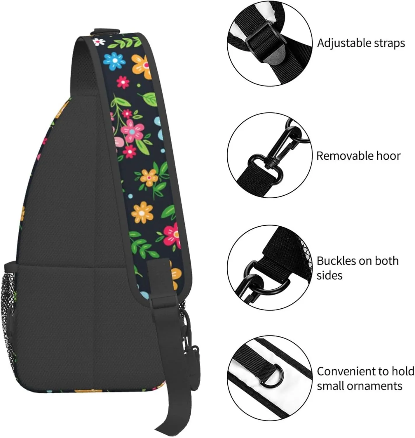 Colorful Floral Crossbody Sling Backpack Sling Bag Adjustable Chest Shoulder Daypack For Women Men