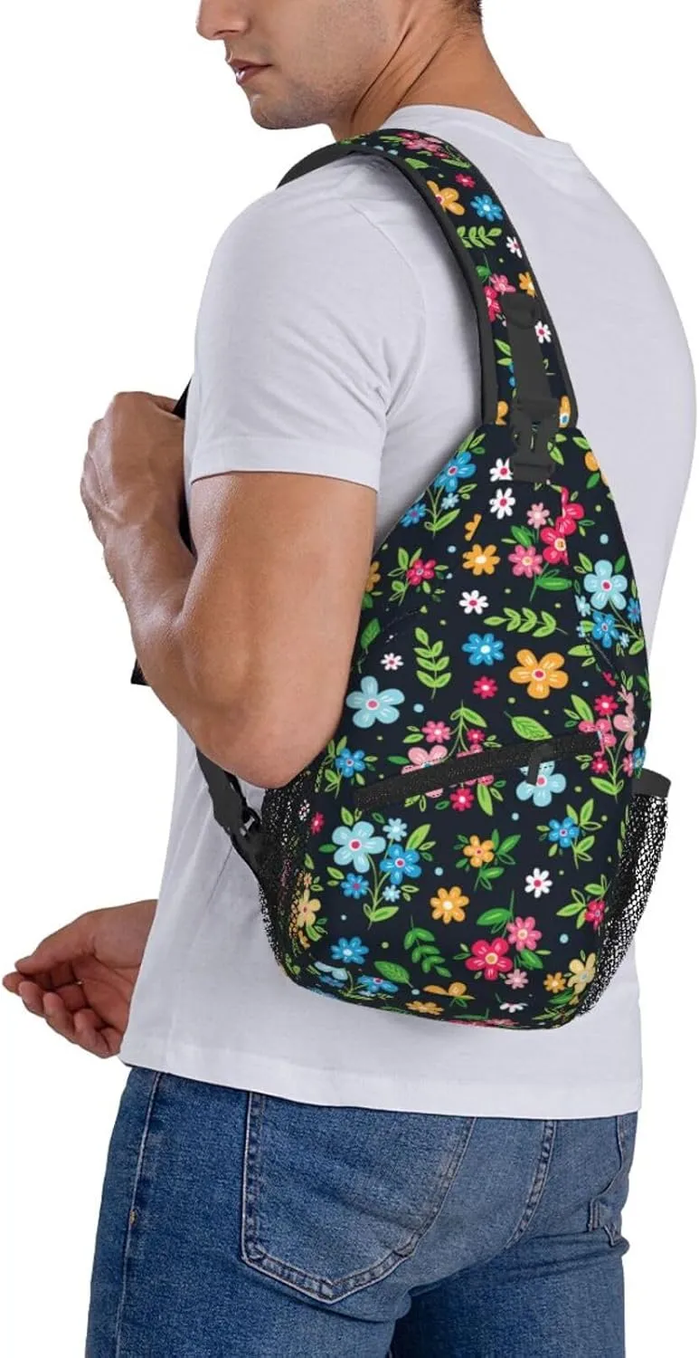 Colorful Floral Crossbody Sling Backpack Sling Bag Adjustable Chest Shoulder Daypack For Women Men