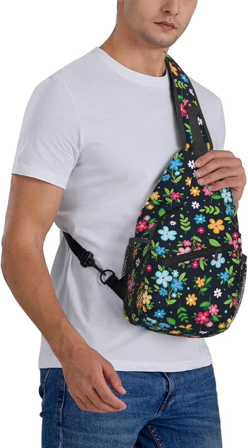 Colorful Floral Crossbody Sling Backpack Sling Bag Adjustable Chest Shoulder Daypack For Women Men