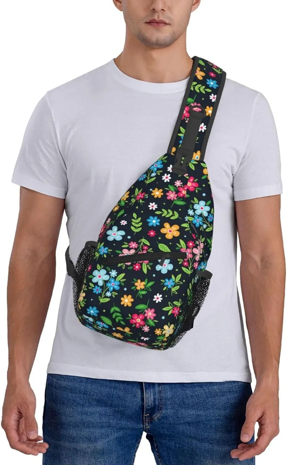 Colorful Floral Crossbody Sling Backpack Sling Bag Adjustable Chest Shoulder Daypack For Women Men
