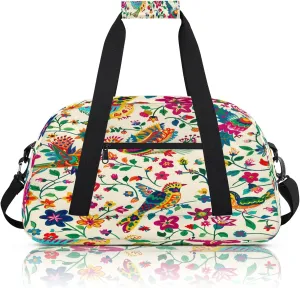 Colorful Mexican Floral And Bird Small Gym Bag 18 inch Carry On Duffel Bag for Weekender Travel Sports Workout Yoga Gymnastics Dance Ballet