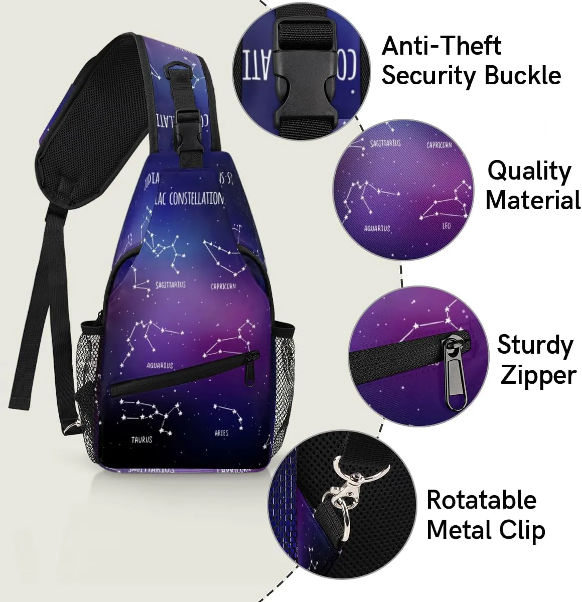 Constellations Sling Bag for Women Men Crossbody Sling Backpack Shoulder Bag Chest Bag Daypack for Travel Hiking Outdoor