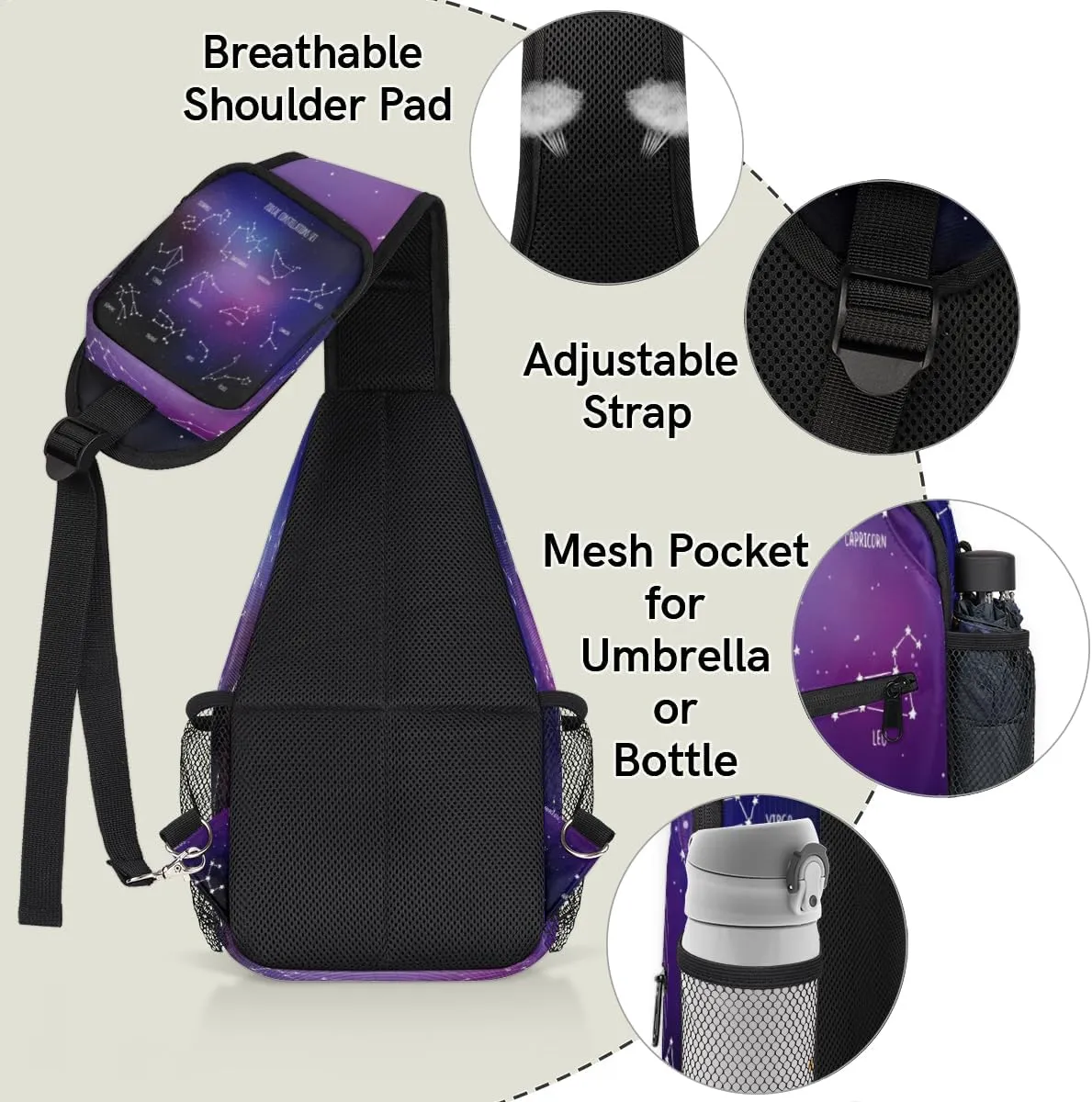 Constellations Sling Bag for Women Men Crossbody Sling Backpack Shoulder Bag Chest Bag Daypack for Travel Hiking Outdoor