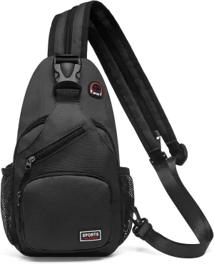 Convertible Sling Bag Crossbody Backpack, 11-Inch Pads Bags with Headphone Jack Shoulder Bag Casual Pack for Women Men Hiking Travel Cycling (Black)