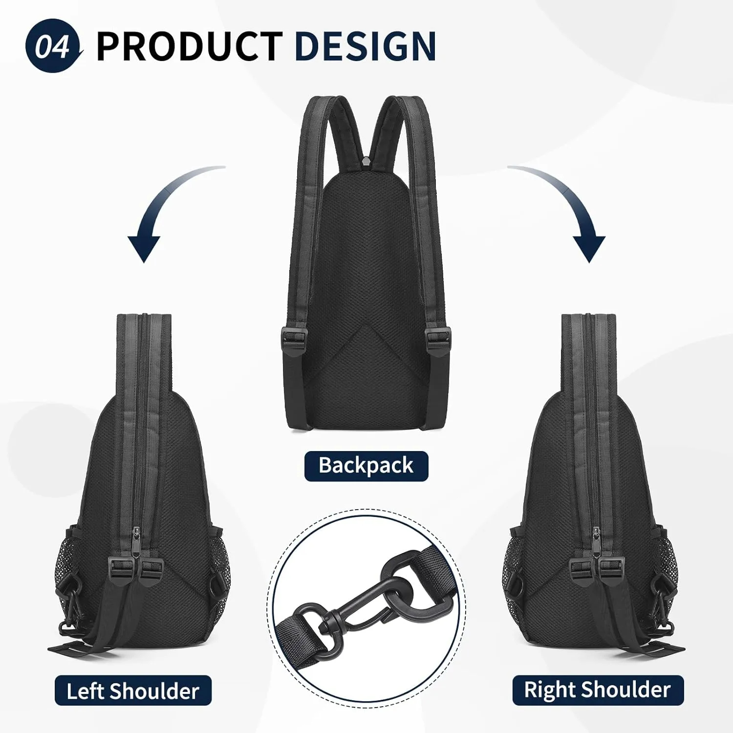 Convertible Sling Bag Crossbody Backpack, 11-Inch Pads Bags with Headphone Jack Shoulder Bag Casual Pack for Women Men Hiking Travel Cycling (Black)
