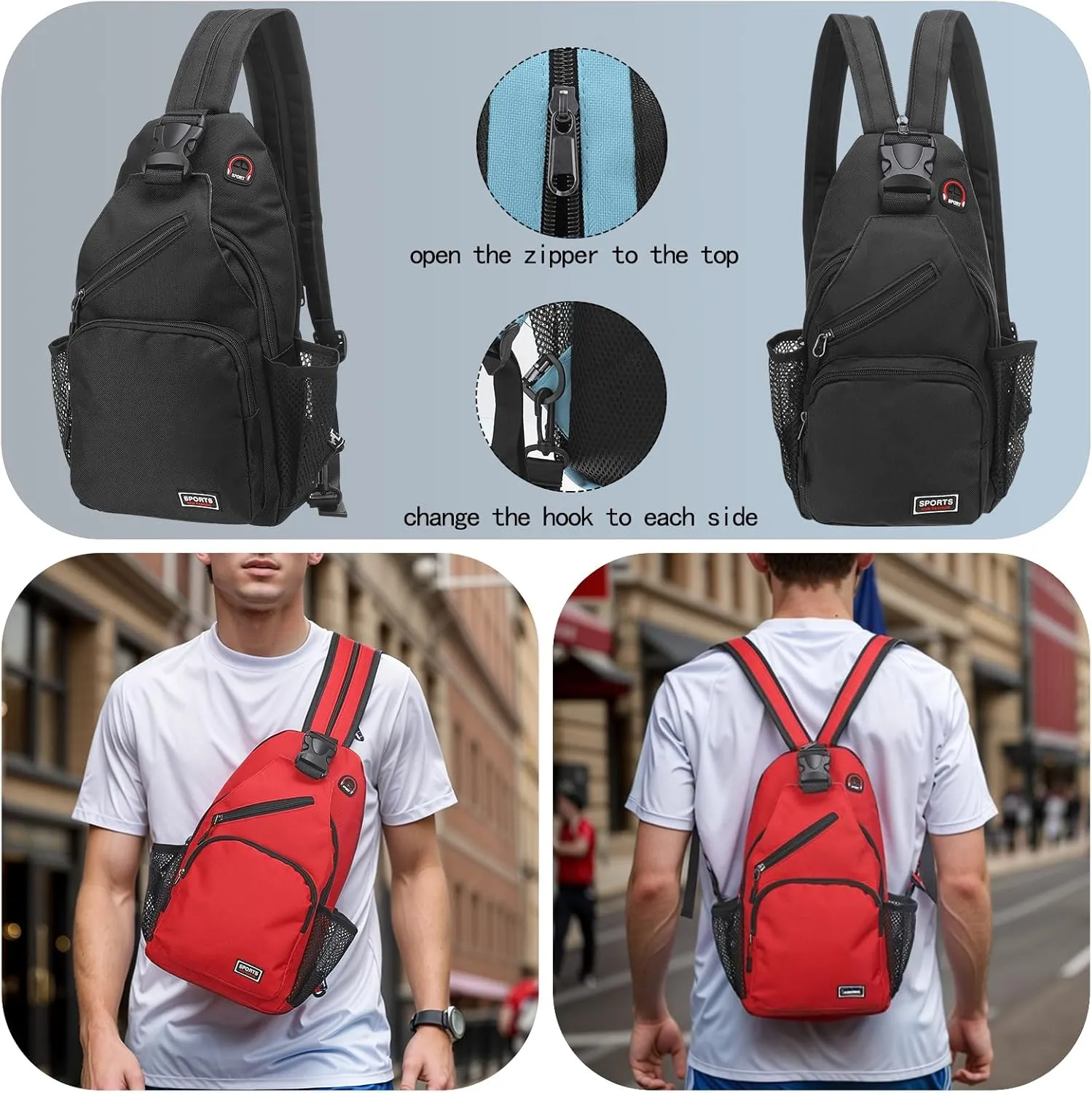 Convertible Sling Bag Crossbody Backpack - 8.5"x15" (LXH) Good for Women Men Hiking Travel Cycling - Multifunctional Shoulder Bag Casual Packs with Headphone Jack - Yellow