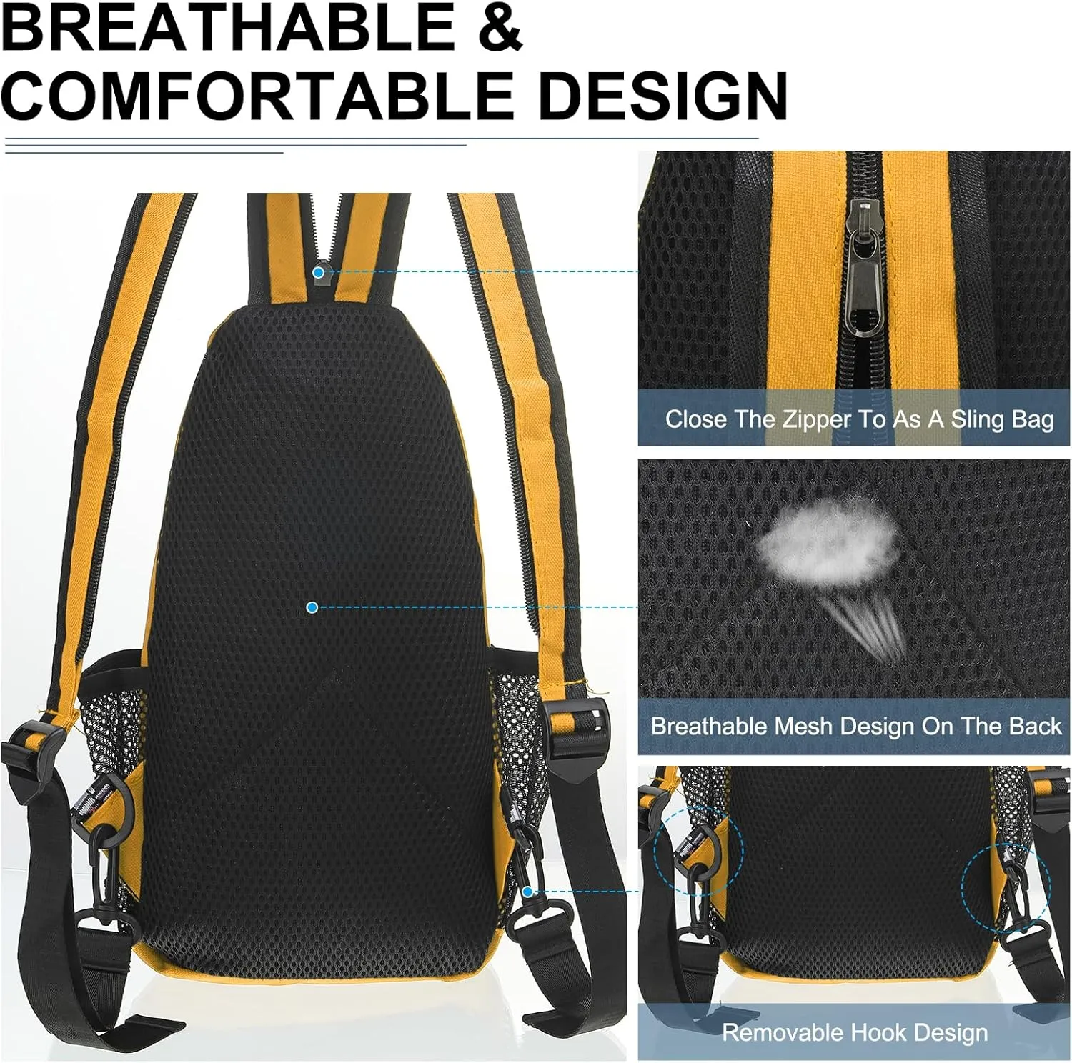 Convertible Sling Bag Crossbody Backpack - 8.5"x15" (LXH) Good for Women Men Hiking Travel Cycling - Multifunctional Shoulder Bag Casual Packs with Headphone Jack - Yellow