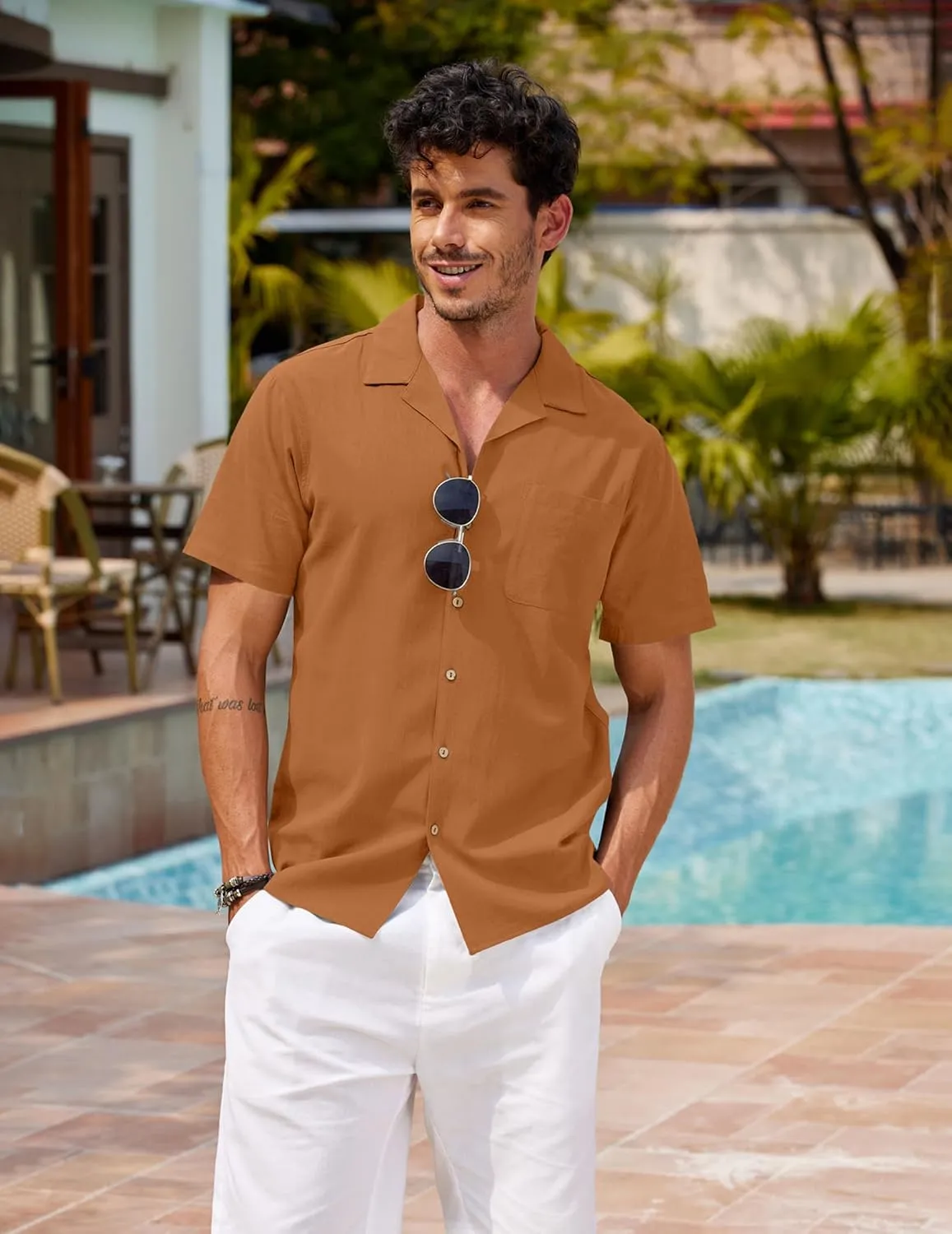 COOFANDY Men's Hawaiian Floral Shirts Cotton Linen Button Down Tropical Holiday Beach Shirts