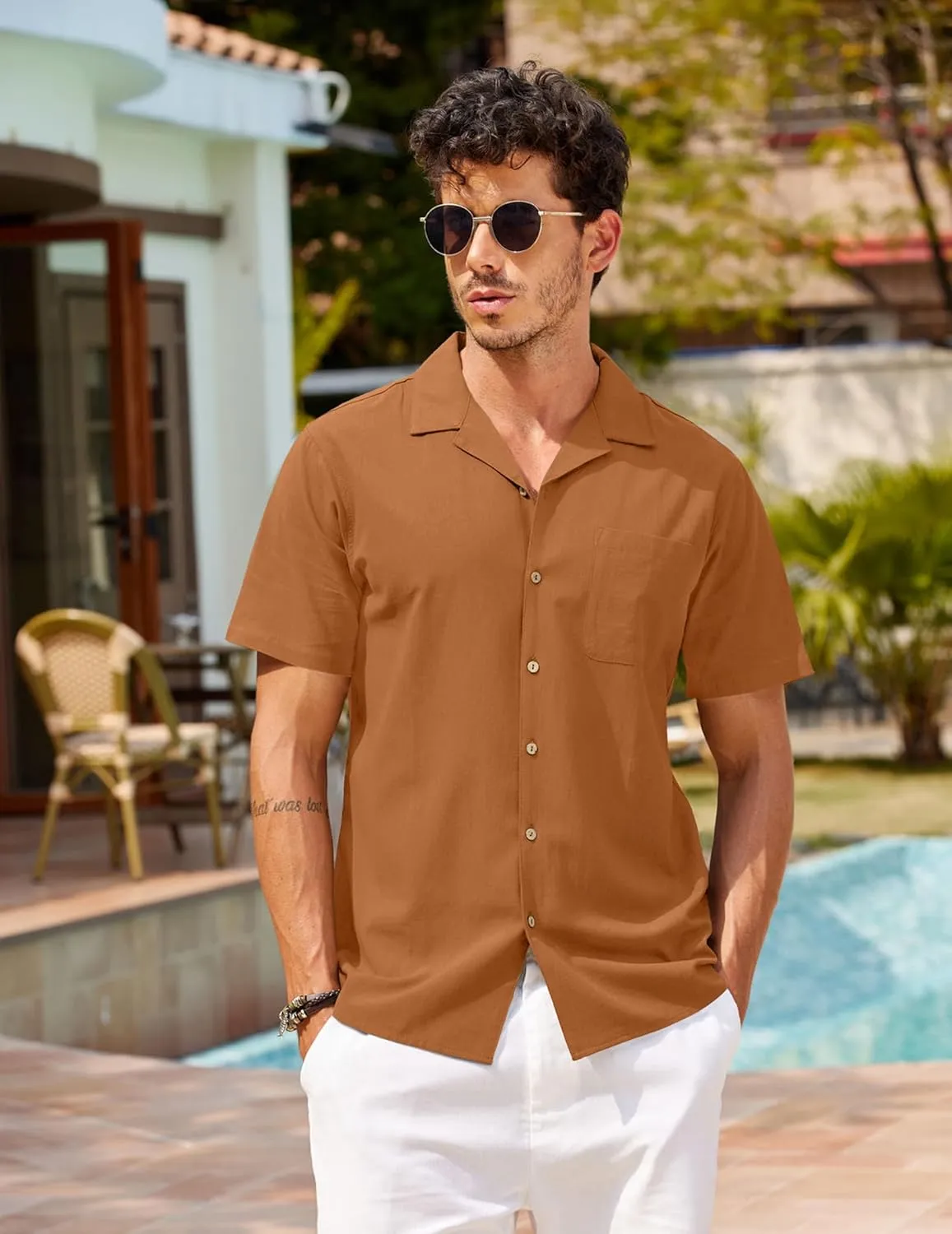 COOFANDY Men's Hawaiian Floral Shirts Cotton Linen Button Down Tropical Holiday Beach Shirts