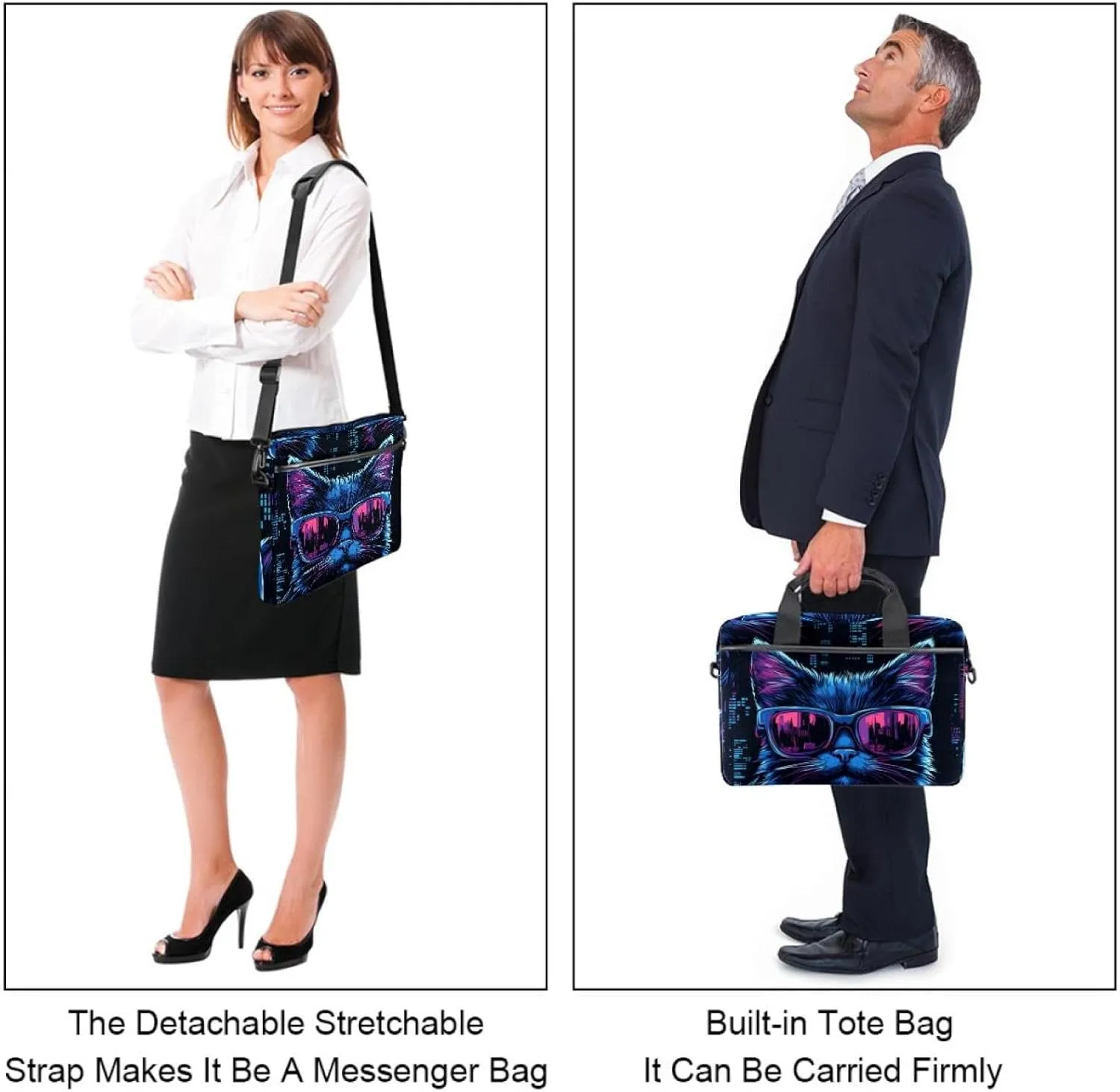 Cool Cats with Blue and Green Eyes Laptop Bag Case Computer Sleeve Shoulder Messenger Bag for Work School