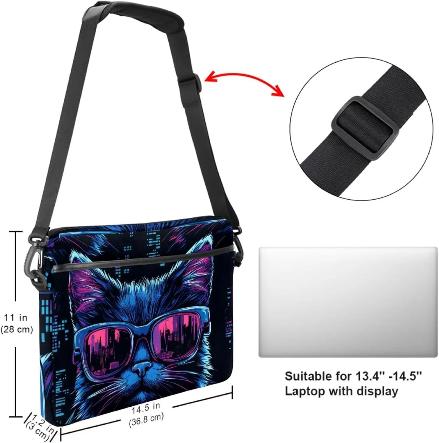 Cool Cats with Blue and Green Eyes Laptop Bag Case Computer Sleeve Shoulder Messenger Bag for Work School