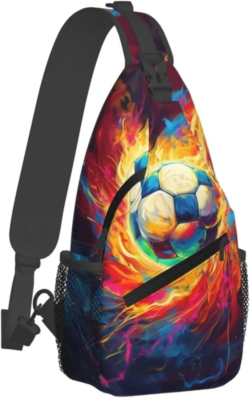 Cool Soccer Print Crossbody Bags Shoulder Bag Cross Body Bag for Men Sport Ball On Fire Sling Bag for Women Leather Sling Backpack Travel