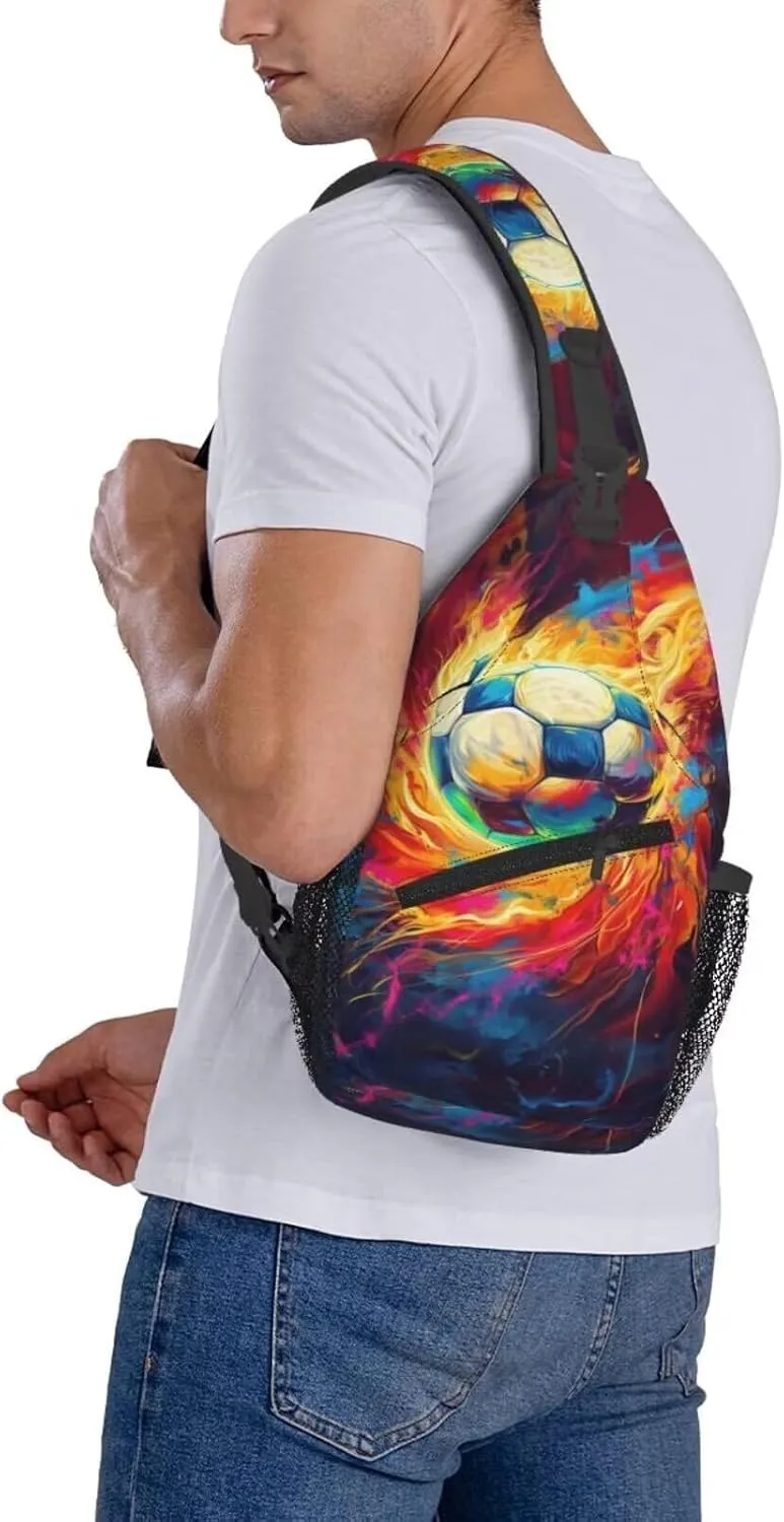 Cool Soccer Print Crossbody Bags Shoulder Bag Cross Body Bag for Men Sport Ball On Fire Sling Bag for Women Leather Sling Backpack Travel