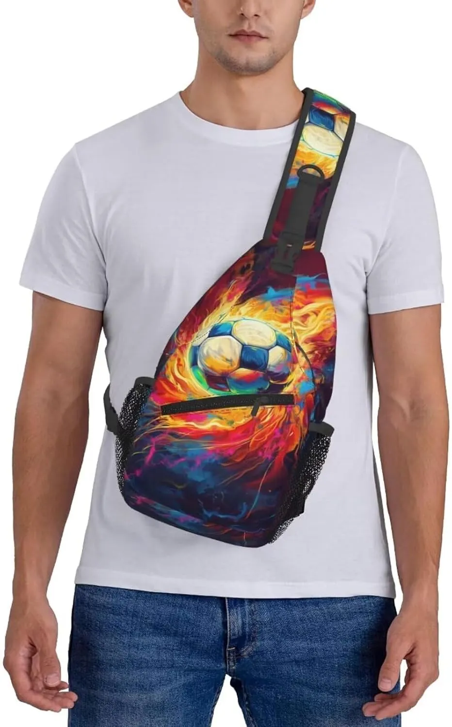 Cool Soccer Print Crossbody Bags Shoulder Bag Cross Body Bag for Men Sport Ball On Fire Sling Bag for Women Leather Sling Backpack Travel