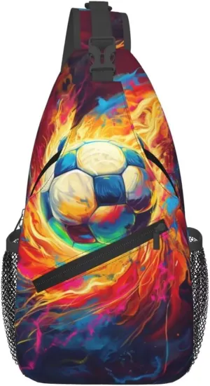 Cool Soccer Print Crossbody Bags Shoulder Bag Cross Body Bag for Men Sport Ball On Fire Sling Bag for Women Leather Sling Backpack Travel
