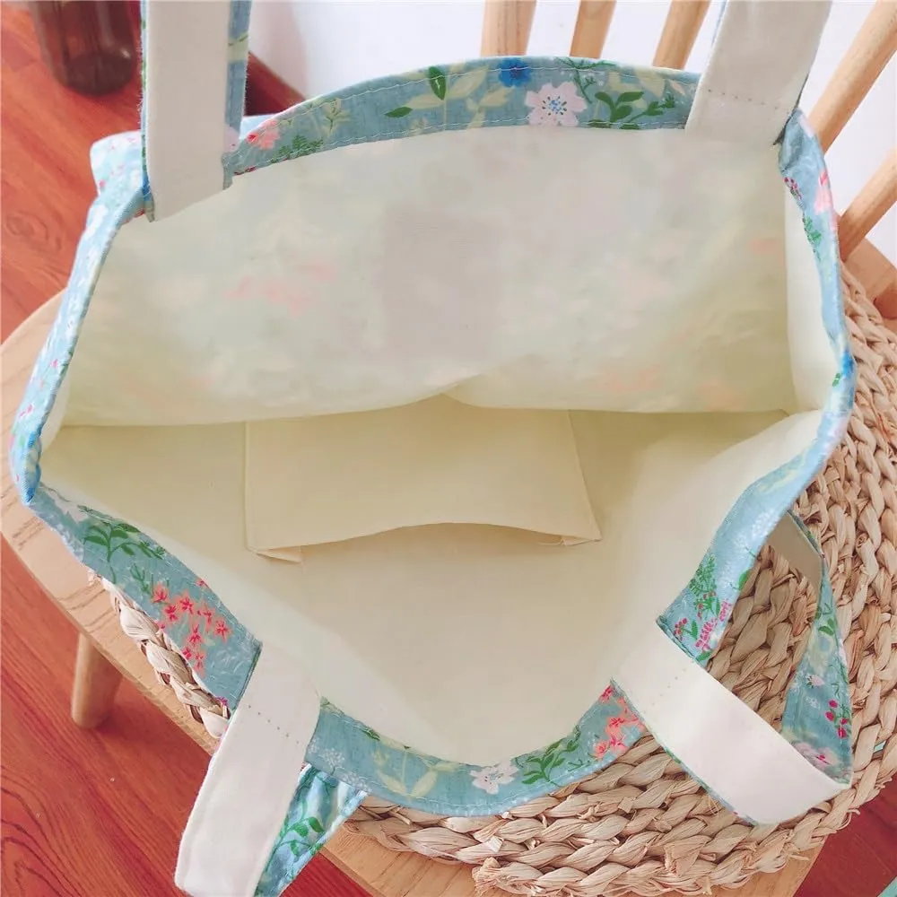 Cotton Canvas Tote Bag Reusable Soft Grocery Cloth Bag Floral Shoulder Bag for Beach Travel Shopping