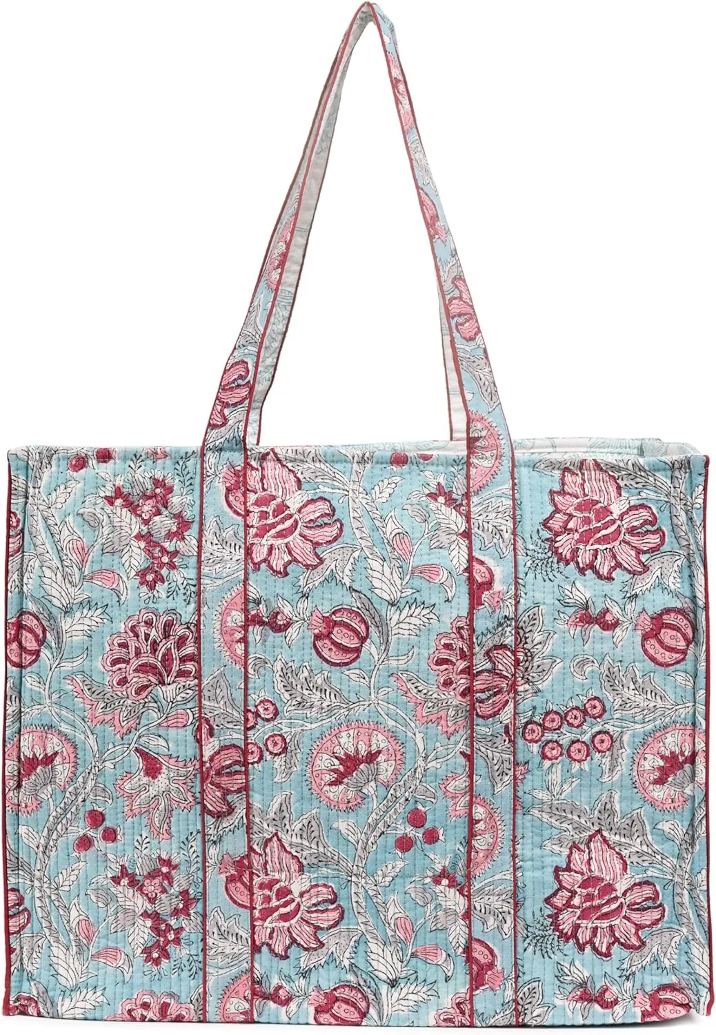 Cotton Hand Block Floral Print Tote For Women Handbag For Work Laptop Bag Foldable Travel Beach Shoulder bag