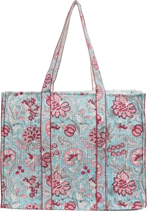Cotton Hand Block Floral Print Tote For Women Handbag For Work Laptop Bag Foldable Travel Beach Shoulder bag