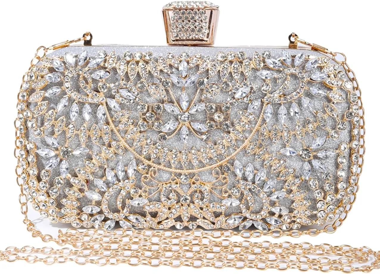 Covelin Women's Rhinestone Decorated Evening Bag, Tote Shoulder Crossbody Handbag with Chain
