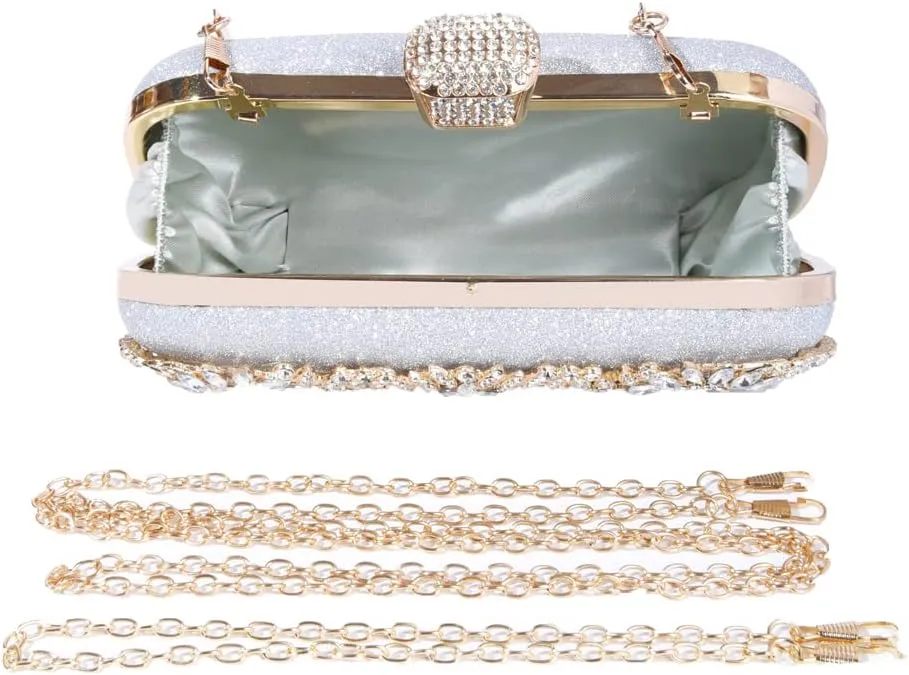 Covelin Women's Rhinestone Decorated Evening Bag, Tote Shoulder Crossbody Handbag with Chain