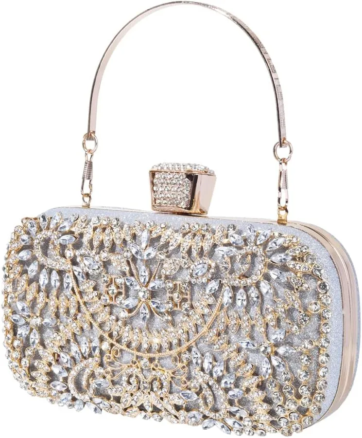 Covelin Women's Rhinestone Decorated Evening Bag, Tote Shoulder Crossbody Handbag with Chain