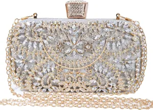Covelin Women's Rhinestone Decorated Evening Bag, Tote Shoulder Crossbody Handbag with Chain