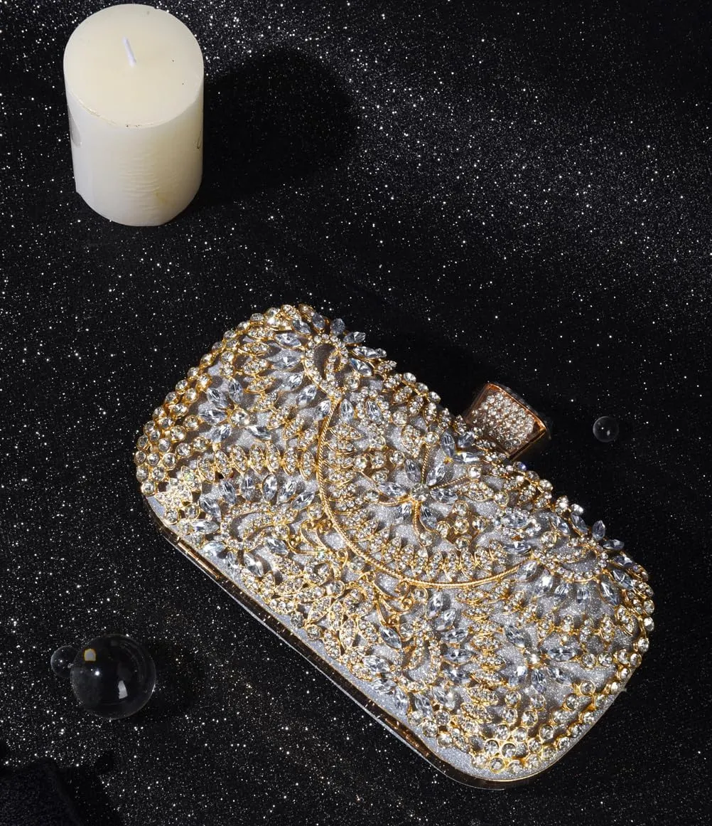 Covelin Women's Rhinestone Decorated Evening Bag, Tote Shoulder Crossbody Handbag with Chain