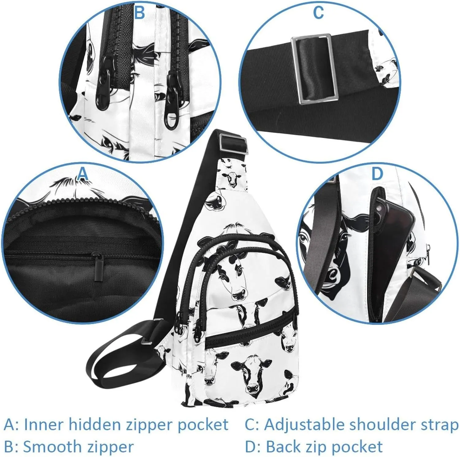 Cows (18) Crossbody Bag with Adjustable Shoulder Strap, Shoulder Bag for Men and Women Sling Backpack for Travel, Cycling, Work, Sport