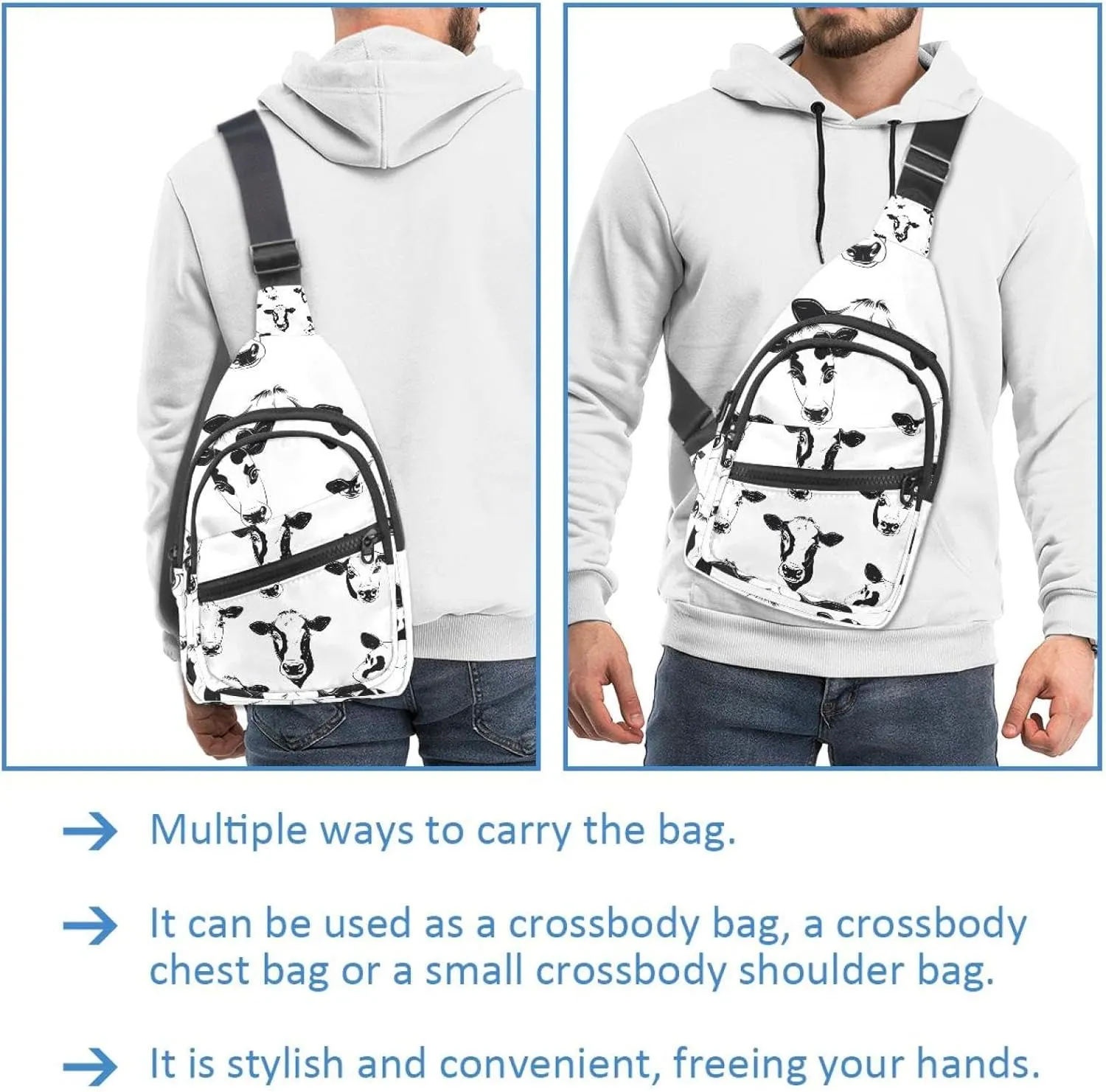 Cows (18) Crossbody Bag with Adjustable Shoulder Strap, Shoulder Bag for Men and Women Sling Backpack for Travel, Cycling, Work, Sport