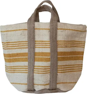 Creative Co-Op Jute and Cotton Tote Bag with Stripes and Handles, Cream, Yellow, and Natural, Large, Multi