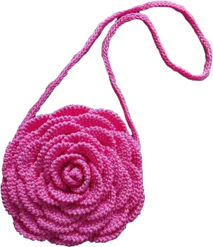 Crochet Handbag with Rose Design, For Women, Single Shoulder