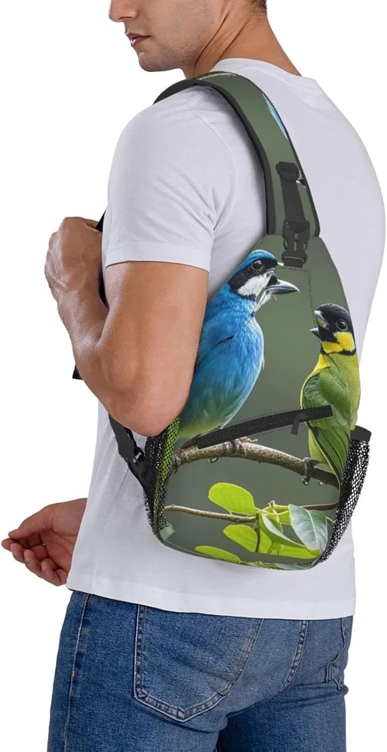 Crossbody Bag for Women Men Birds nature green colors Chest Bag Crossbody Sling Bag Adjustable Shoulder Bag