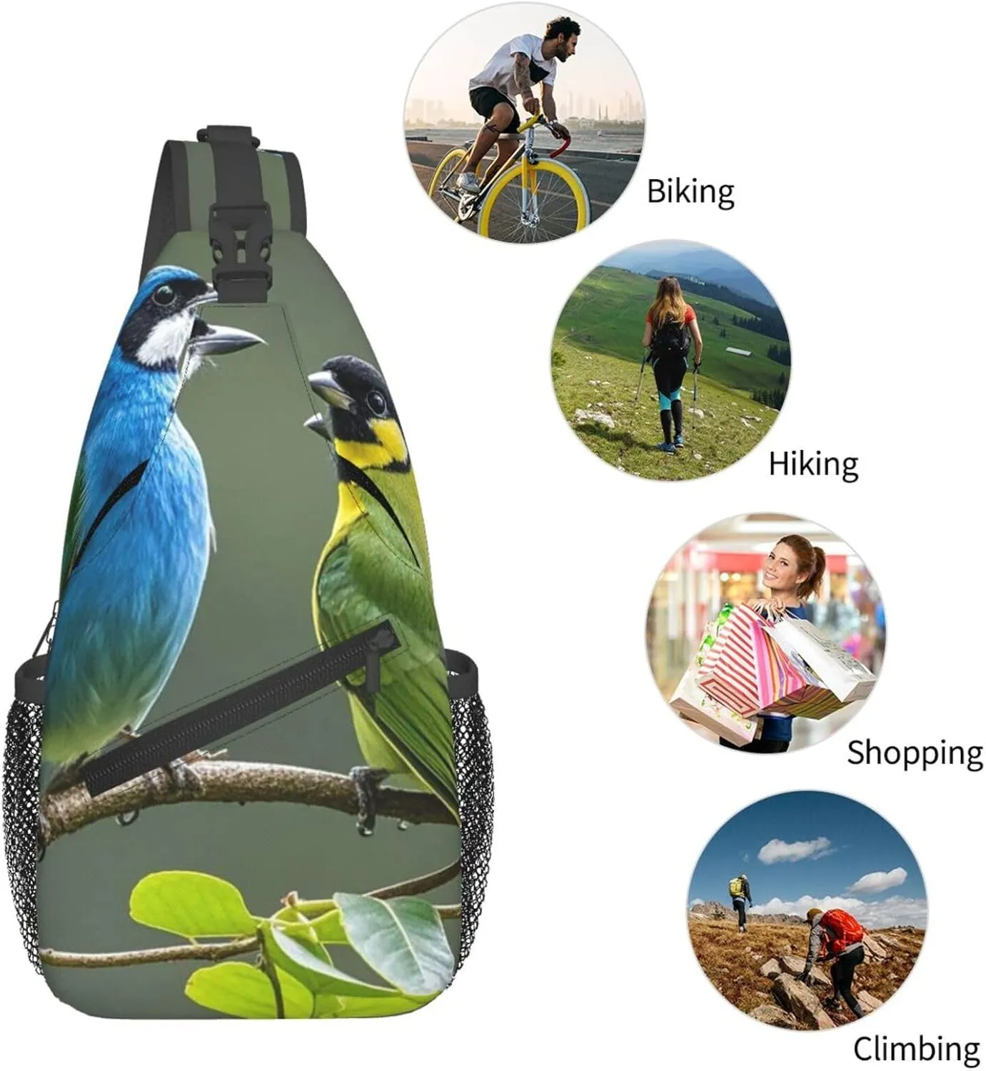 Crossbody Bag for Women Men Birds nature green colors Chest Bag Crossbody Sling Bag Adjustable Shoulder Bag