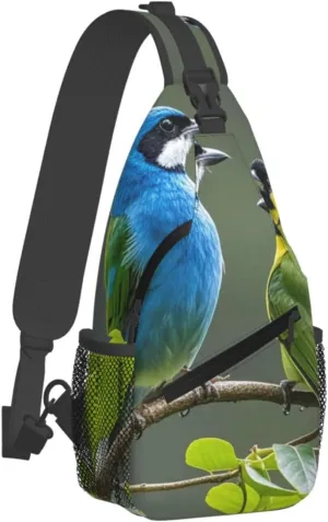 Crossbody Bag for Women Men Birds nature green colors Chest Bag Crossbody Sling Bag Adjustable Shoulder Bag