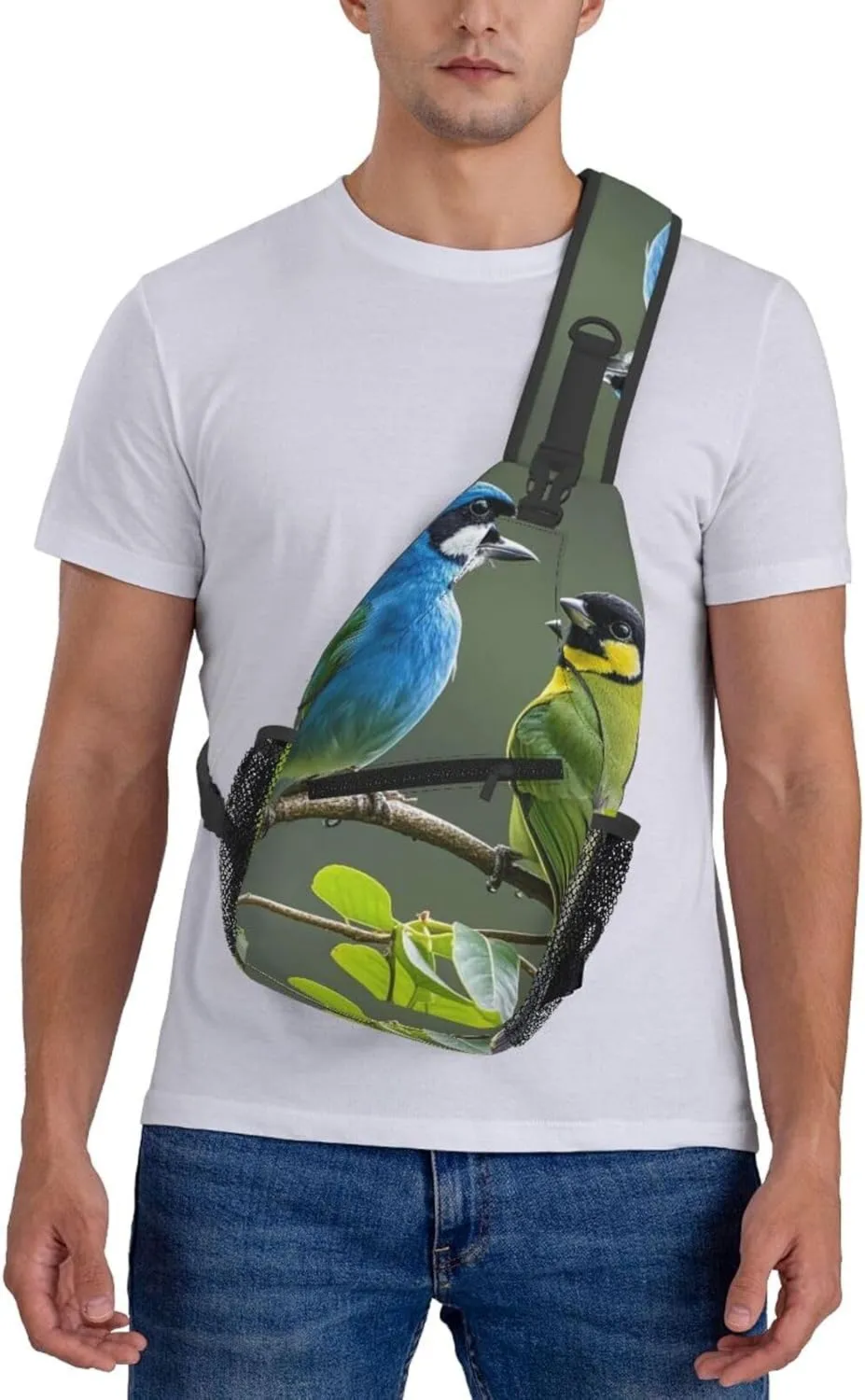 Crossbody Bag for Women Men Birds nature green colors Chest Bag Crossbody Sling Bag Adjustable Shoulder Bag