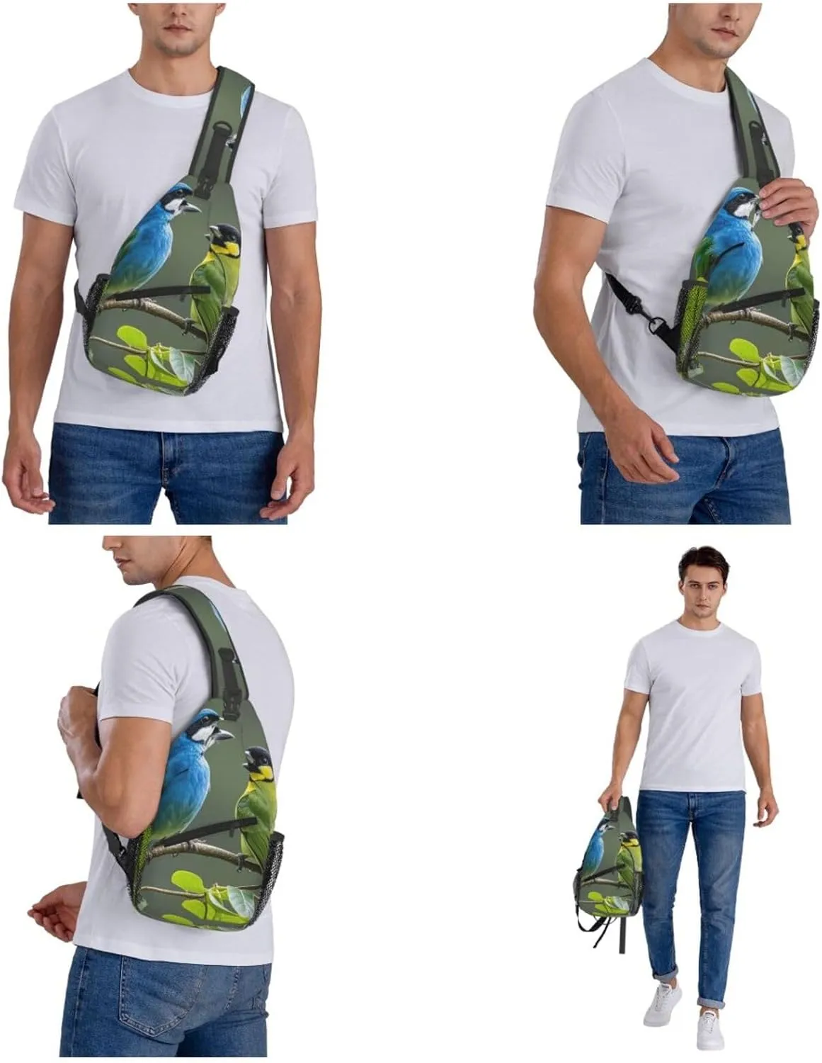 Crossbody Bag for Women Men Birds nature green colors Chest Bag Crossbody Sling Bag Adjustable Shoulder Bag